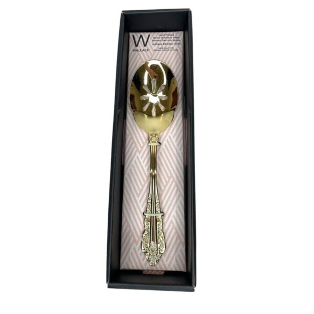 Wallace Antique Baroque Gold Pierced Serving Spoon Gold Plated NIB